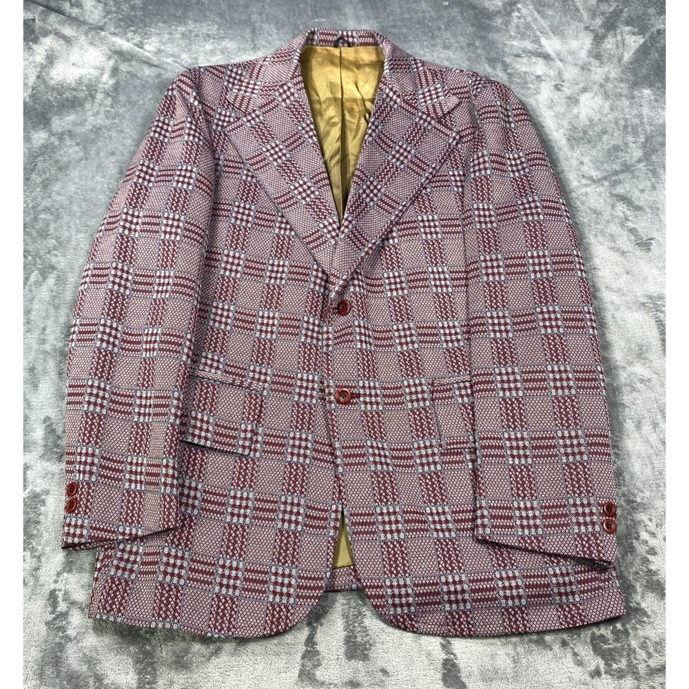 VTG John Blair Jacket Mens 40R Red Blazer Sport Coat Disco Plaid 60s 70s Retro